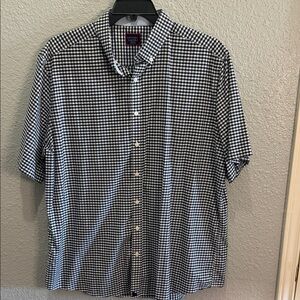 UnTuck it Short Sleeve Navy and White Gingham Button-Up Shirt size XXL Tall